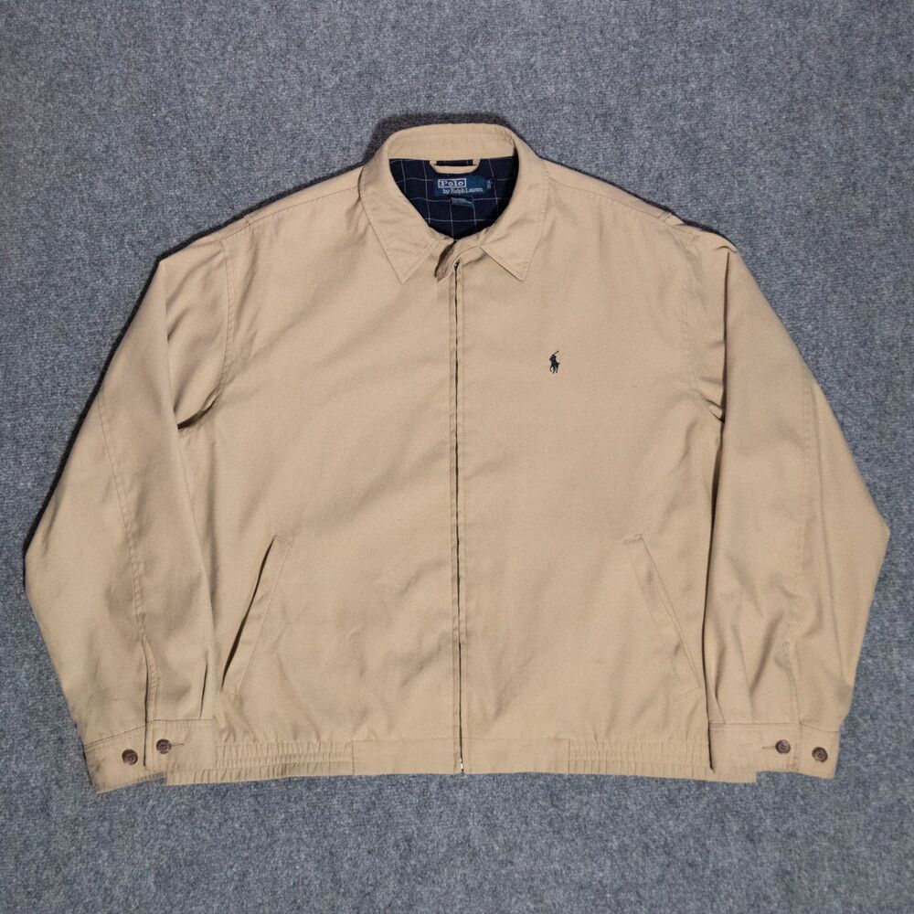 VTG Polo Ralph Lauren Bi-Swing Harrington Jacket Mens Large Full Zip Lined Strap